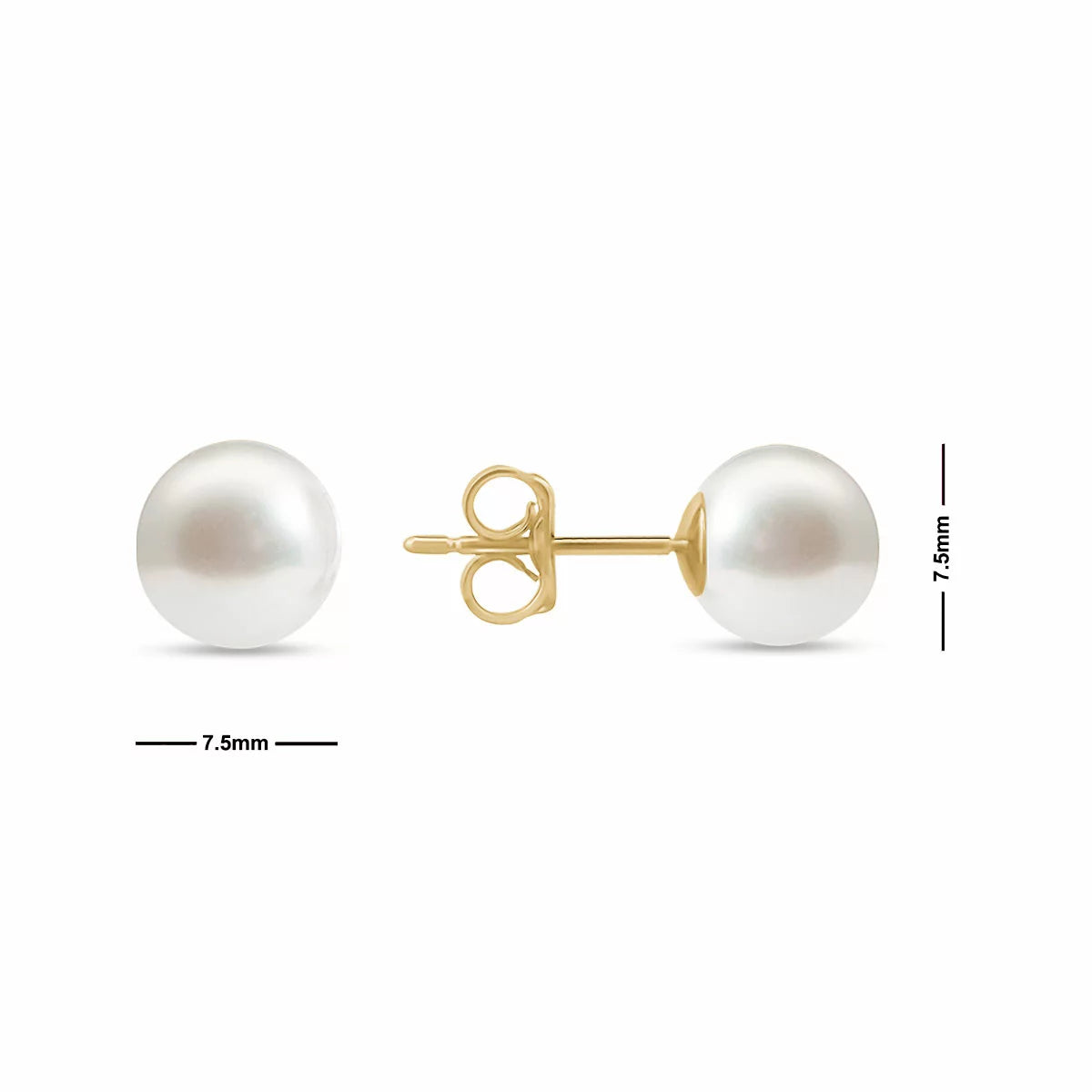 7.5-8mm Akoya White Pearl Earrings, 14ct Yellow Gold