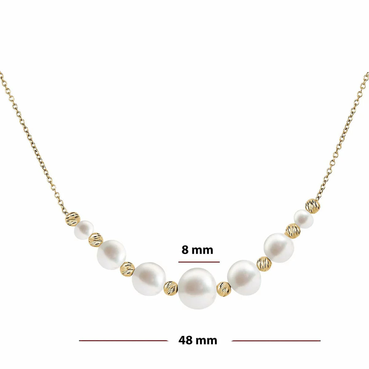 4-8.5mm Cultured Freshwater White Pearl & Gold Bead Graduated Necklace, 14ct Yellow Gold, view 4