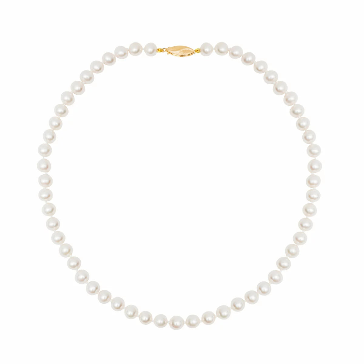 7-7.5mm Cultured Freshwater White Pearl Necklace, 14ct Yellow Gold