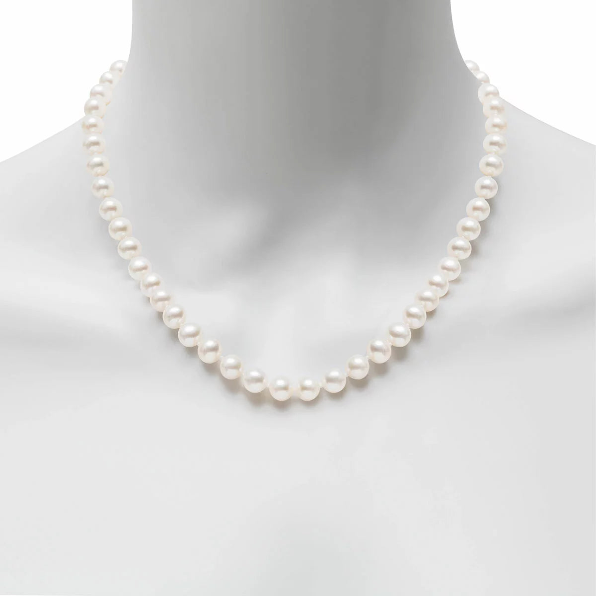 7-7.5mm Cultured Freshwater White Pearl Necklace, 14ct Yellow Gold