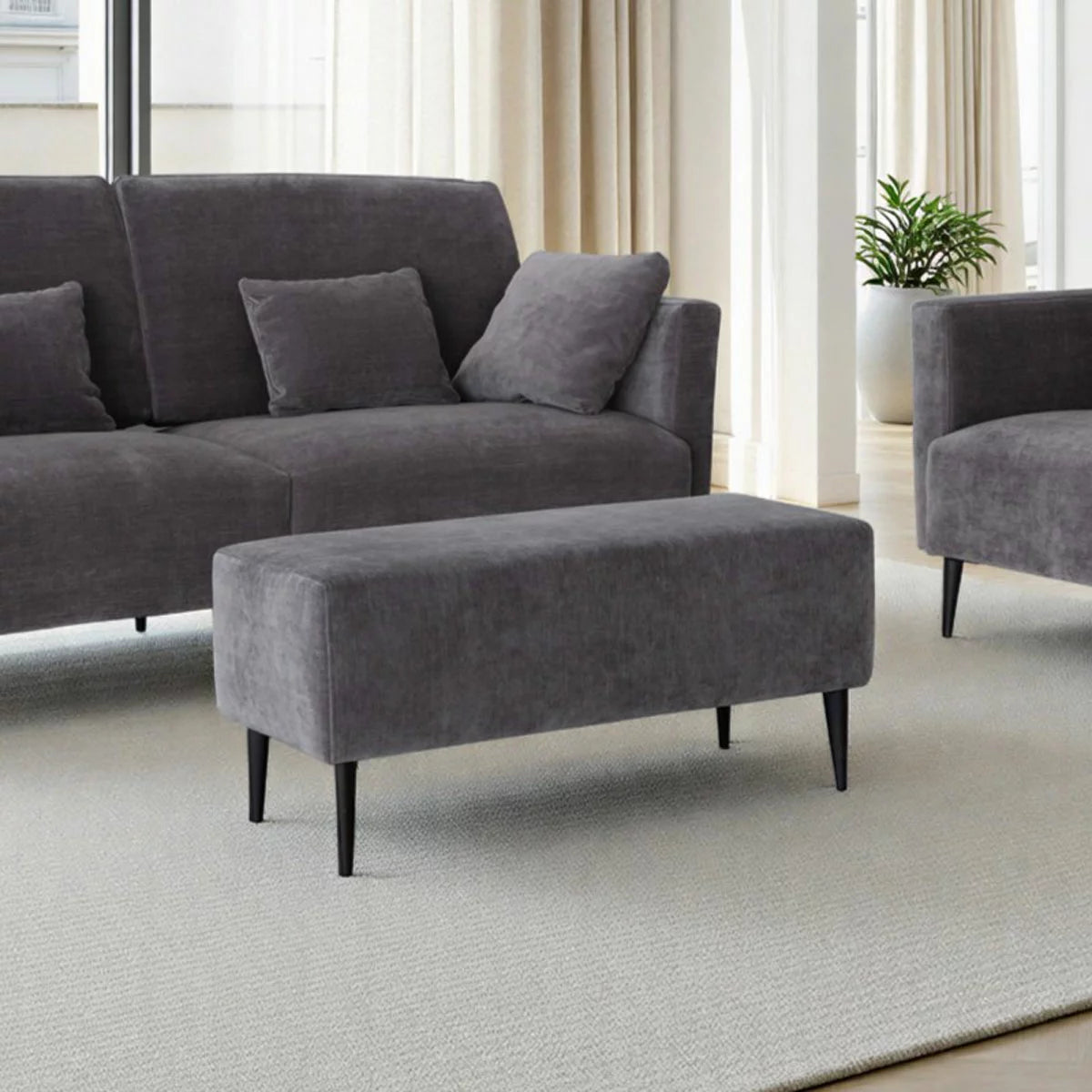 MOONAP Monroe Dark Grey Fabric Footstool