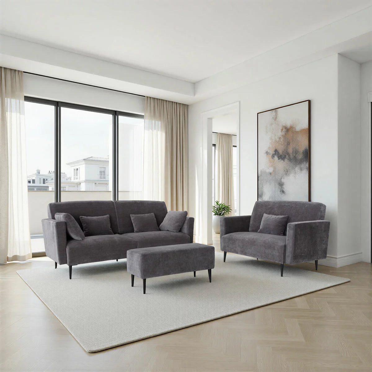 MOONAP Monroe Dark Grey Fabric Loveseat
