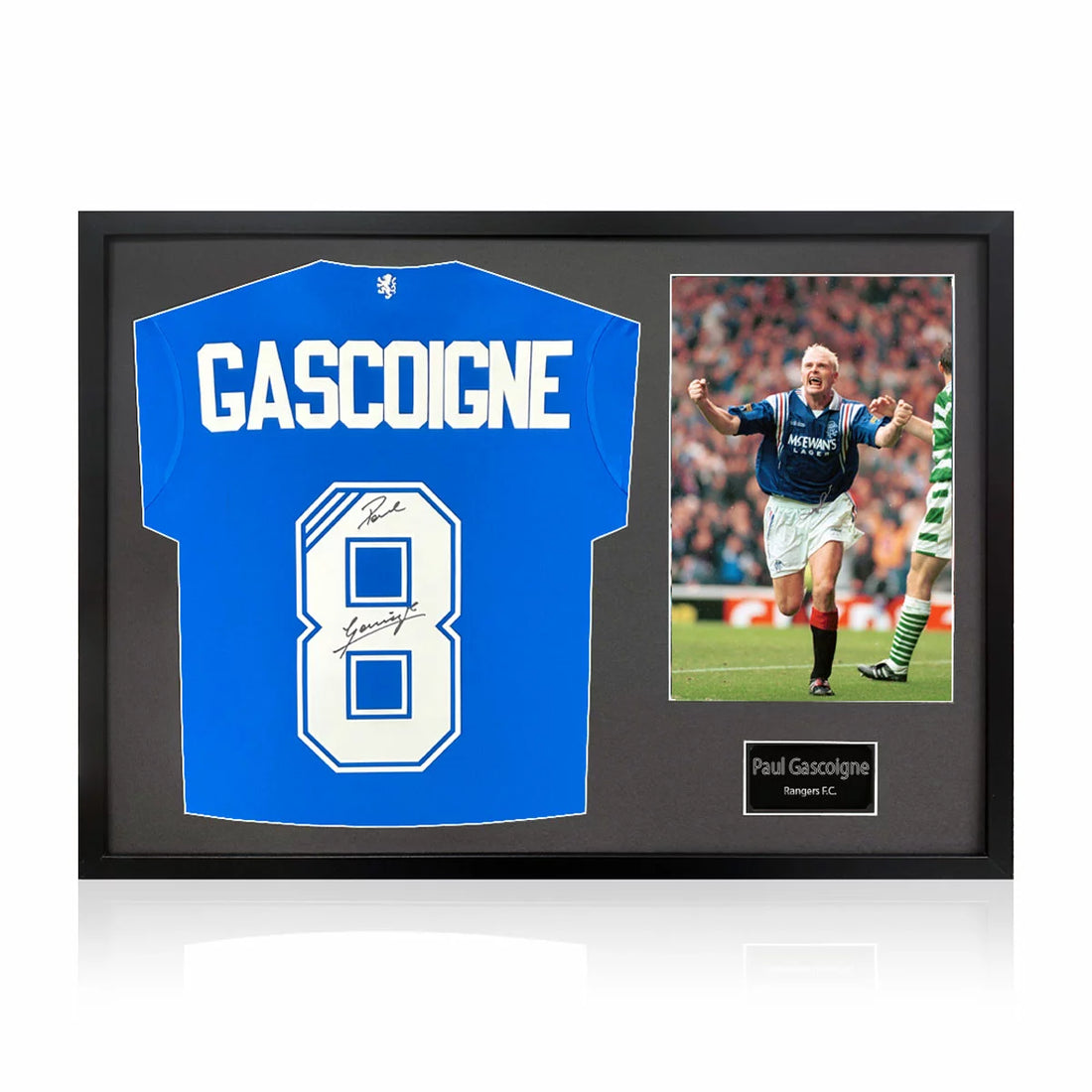 Paul Gascoigne Signed Framed Rangers Football Shirt & 1 Photo in 2 Options