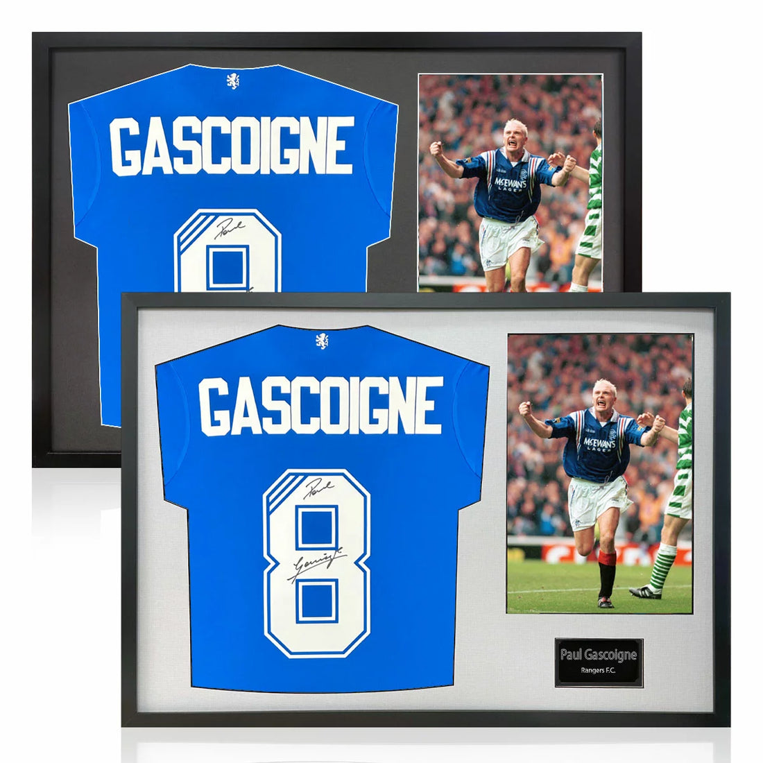 Paul Gascoigne Signed Framed Rangers Football Shirt & 1 Photo in 2 Options
