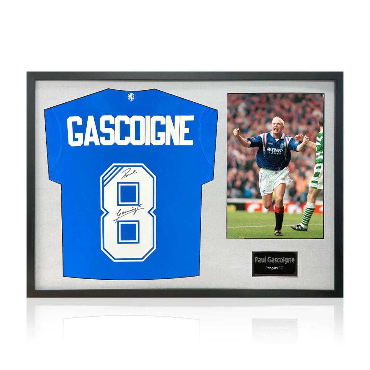 Paul Gascoigne Signed Framed Rangers Football Shirt & 1 Photo in 2 Options