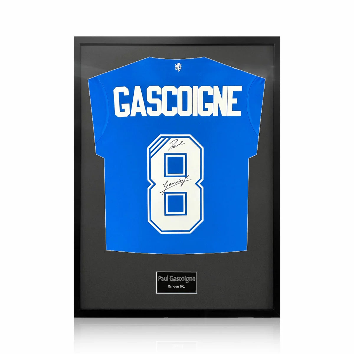 Paul Gascoigne Signed Framed Rangers Football Shirt in 2 Options: White or Black