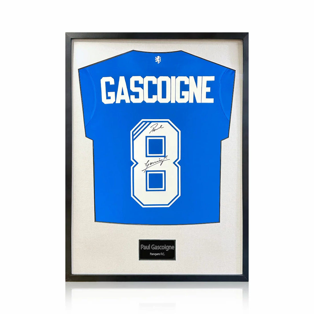 Paul Gascoigne Signed Framed Rangers Football Shirt in 2 Options: White or Black
