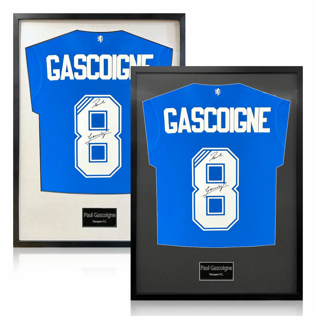 Paul Gascoigne Signed Framed Rangers Football Shirt in 2 Options: White or Black
