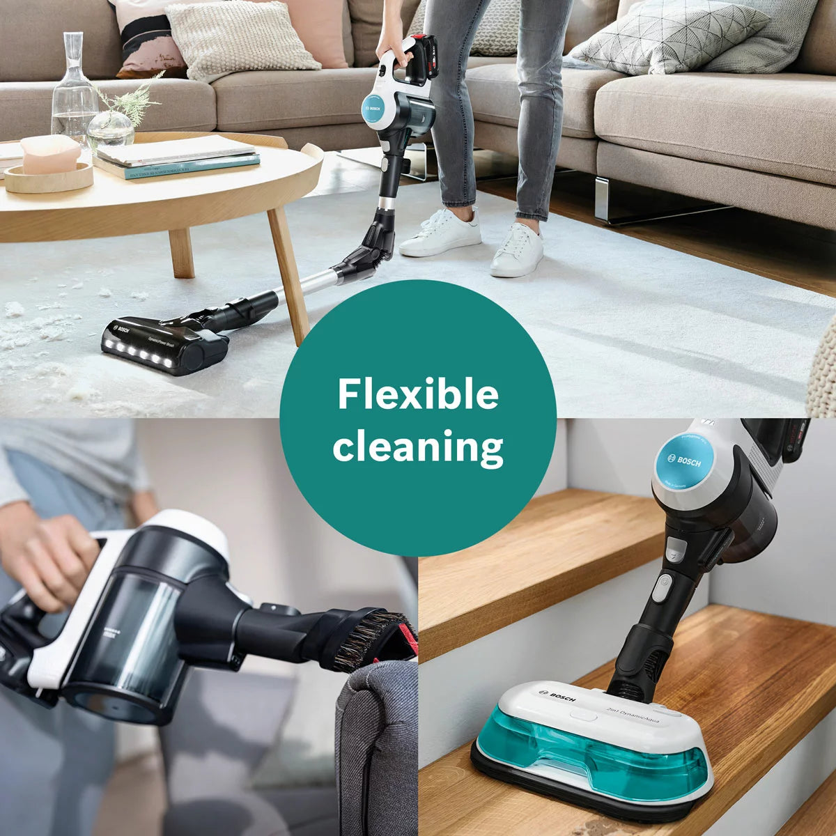 Bosch CS71HYGGB Unlimited 7 Aqua Cordless Vacuum Cleaner & Mop in White &