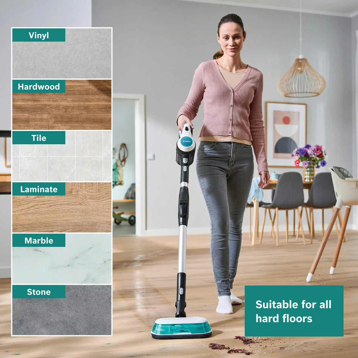 Bosch CS71HYGGB Unlimited 7 Aqua Cordless Vacuum Cleaner & Mop in White &