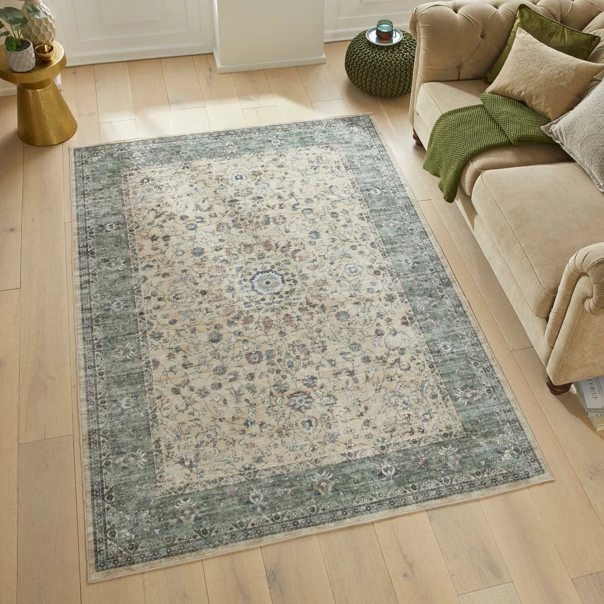 Concept Looms Liberty Cream Green Washable Rug, in 3 Sizes