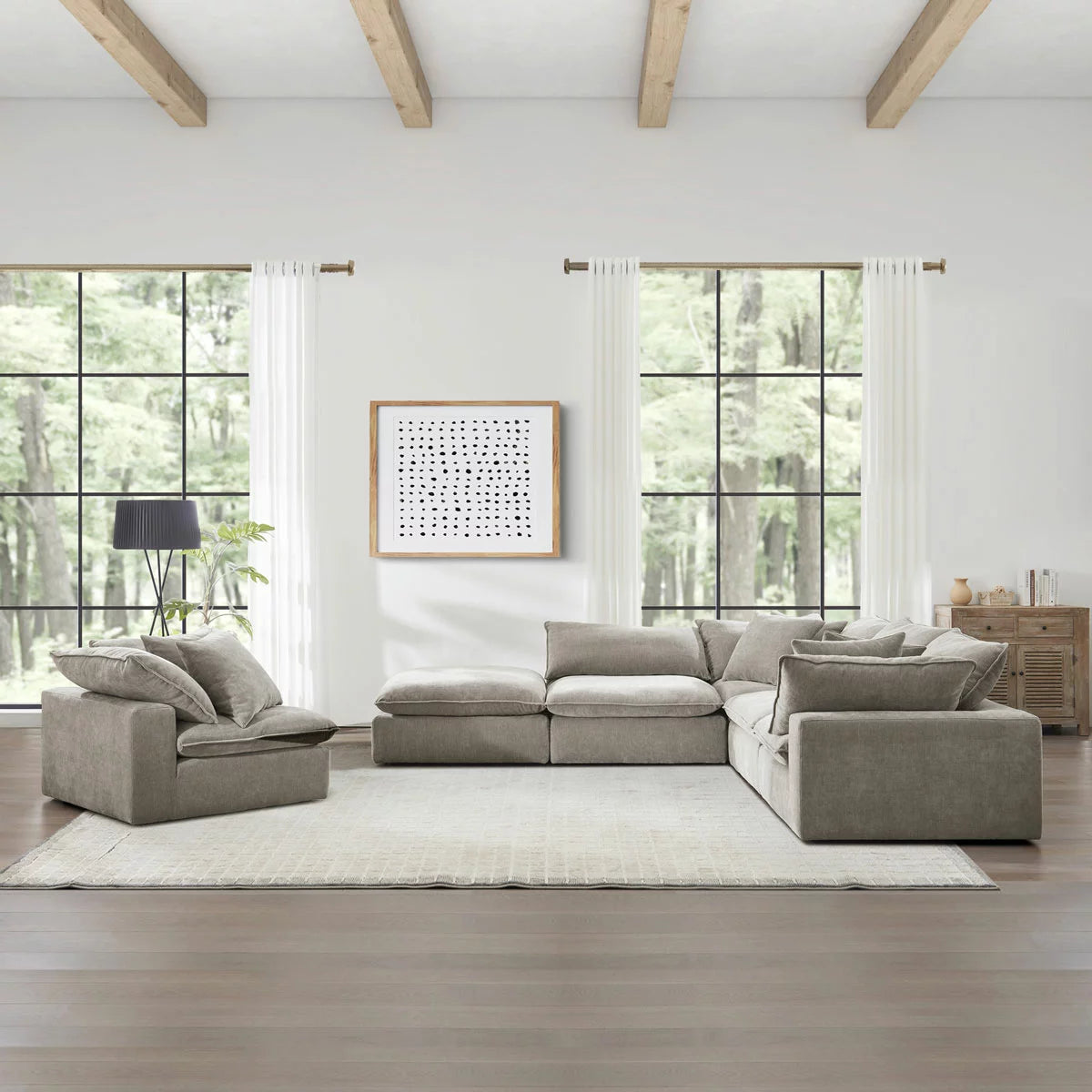 Aiden & Ivy Sereen Beige Fabric 6 Piece Modular Sofa