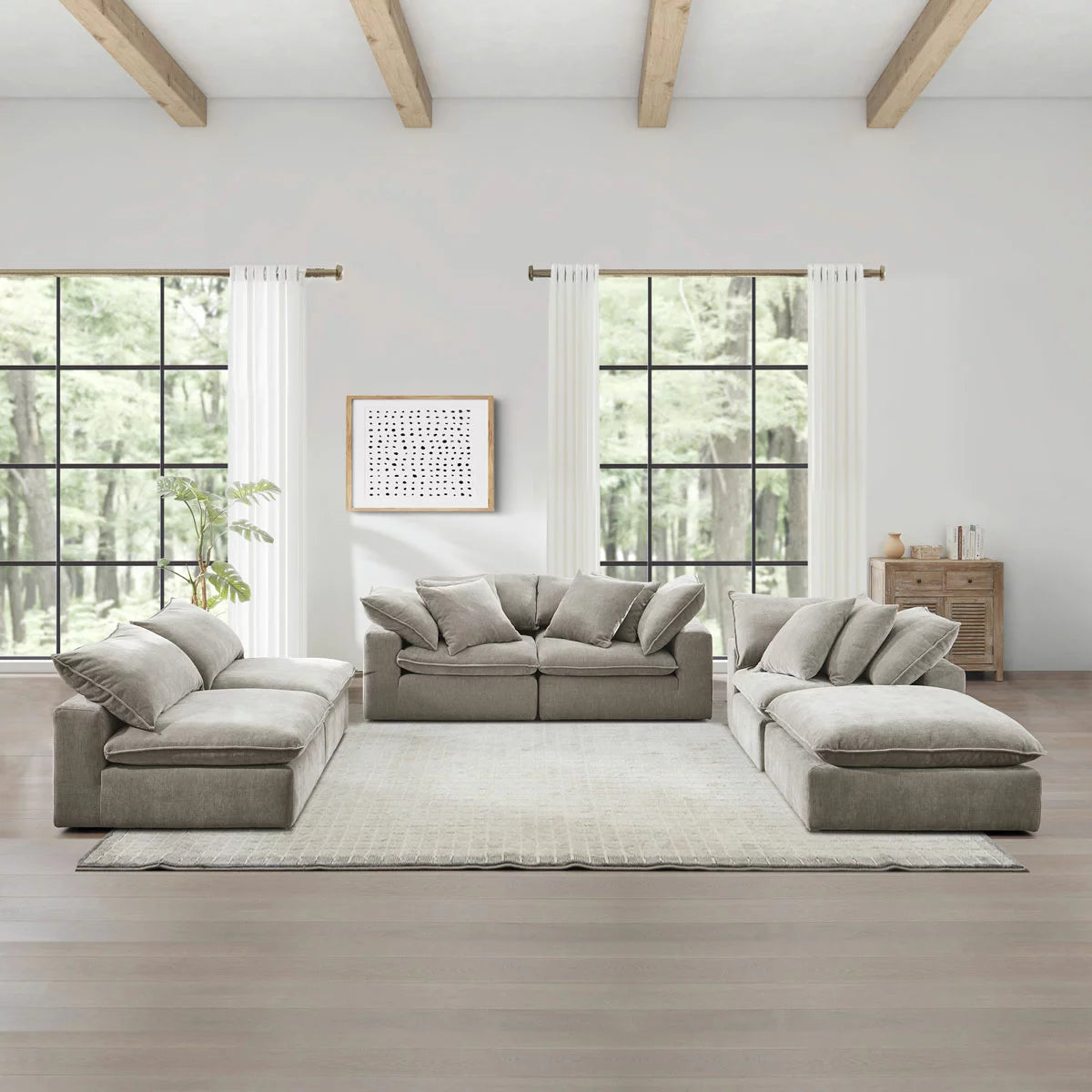 Aiden & Ivy Sereen Beige Fabric 6 Piece Modular Sofa