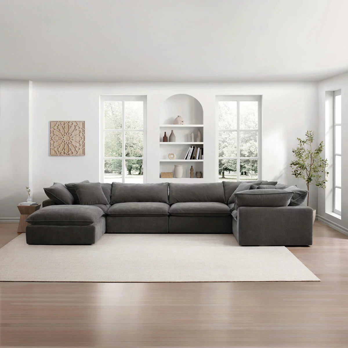 Aiden & Ivy Sereen Dark Grey Fabric 6 Piece Modular Sofa