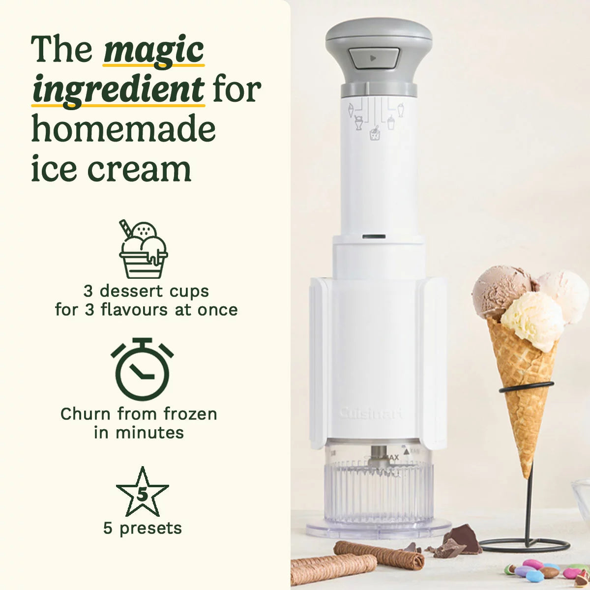 Cuisinart Freezer Wand & Ice Cream Maker With 6 Dessert Tubs