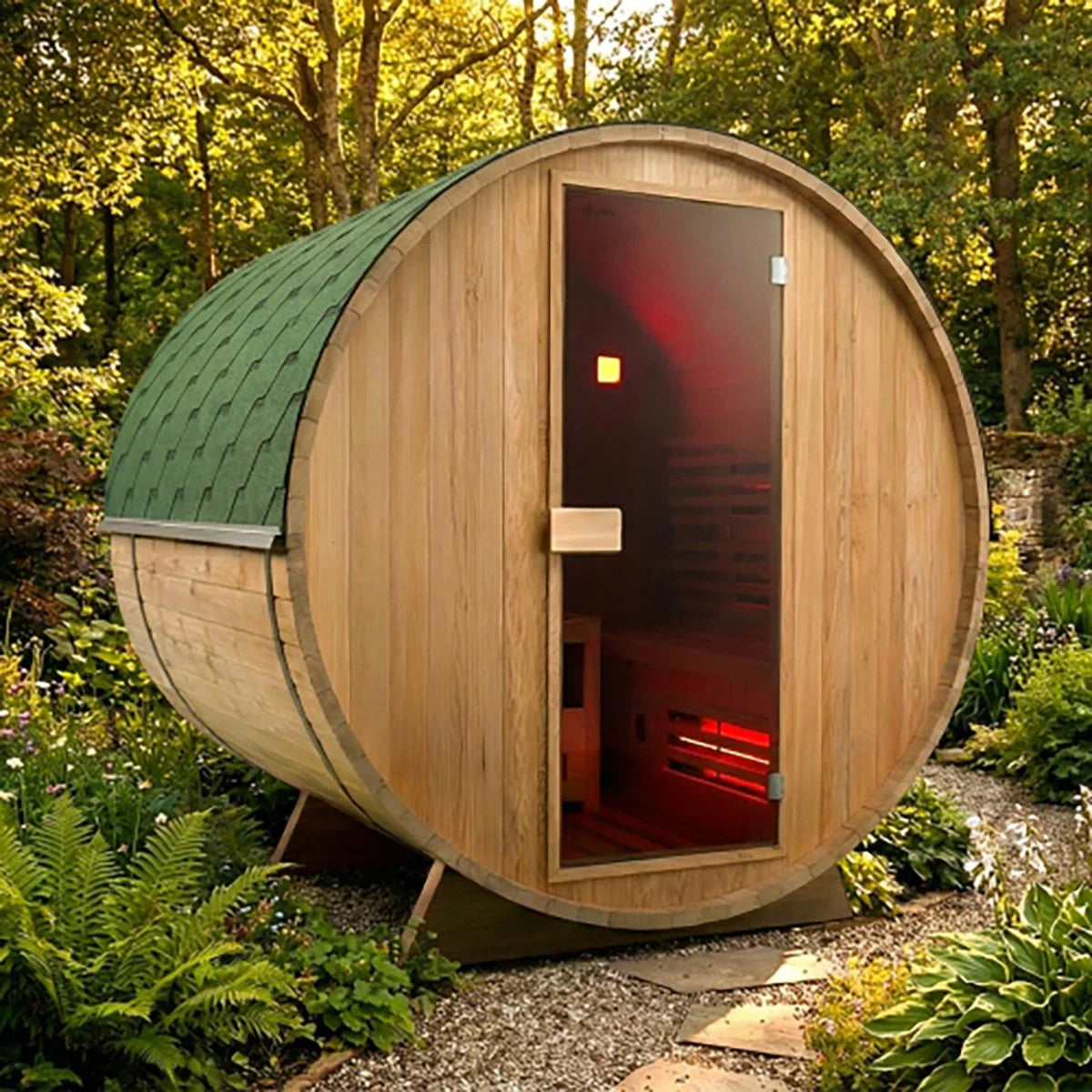 Installed Insignia Luxury 2-3 Person Hybrid Barrel Sauna