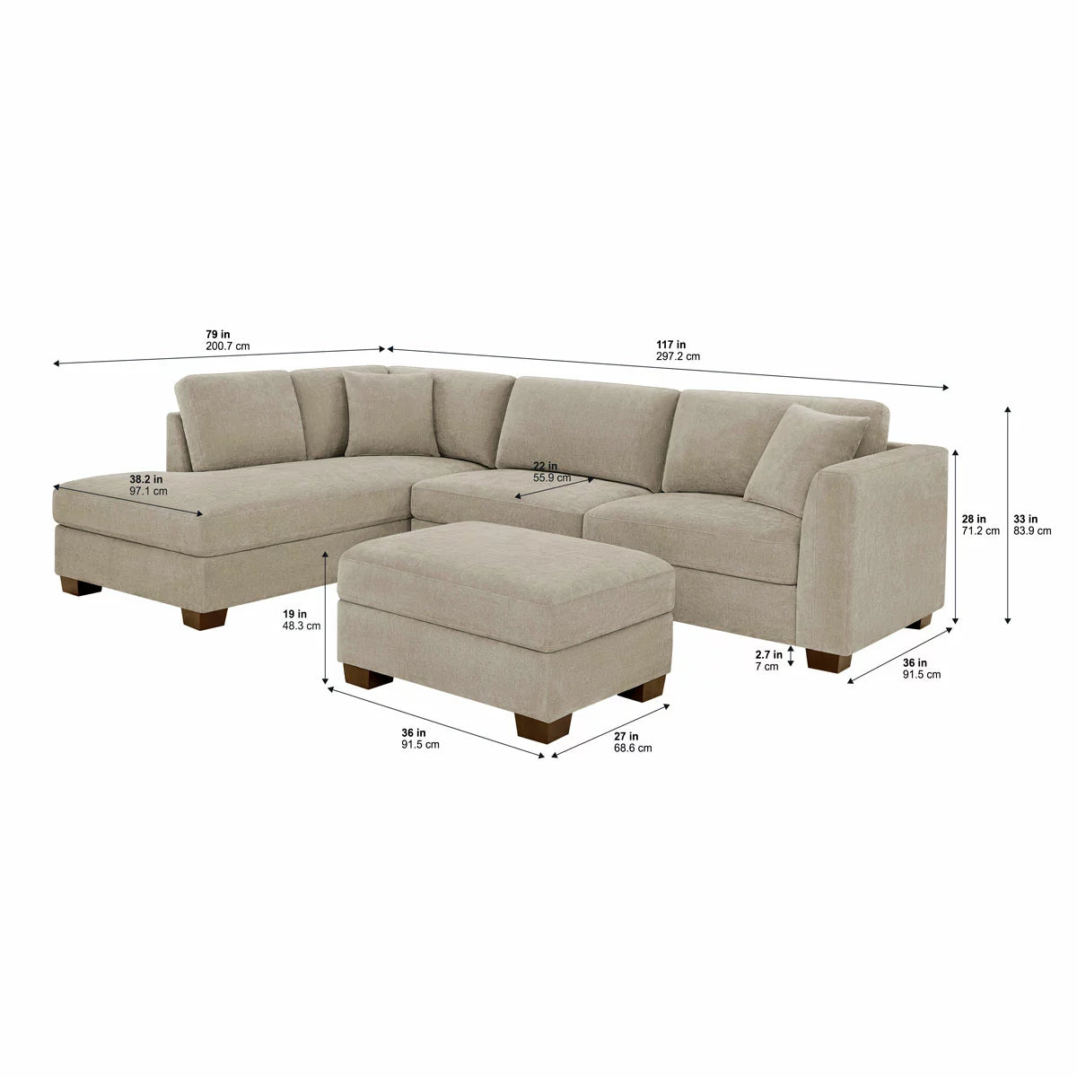Thomasville Walsen Grey Fabric Corner Sofa with Storage Ottoman in 2