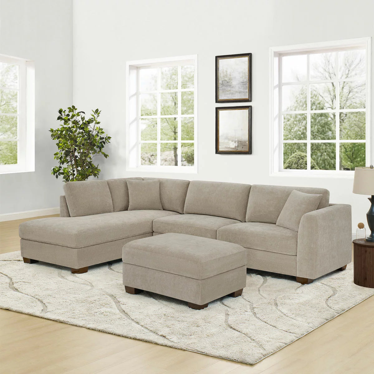 Thomasville Walsen Grey Fabric Corner Sofa with Storage Ottoman in 2