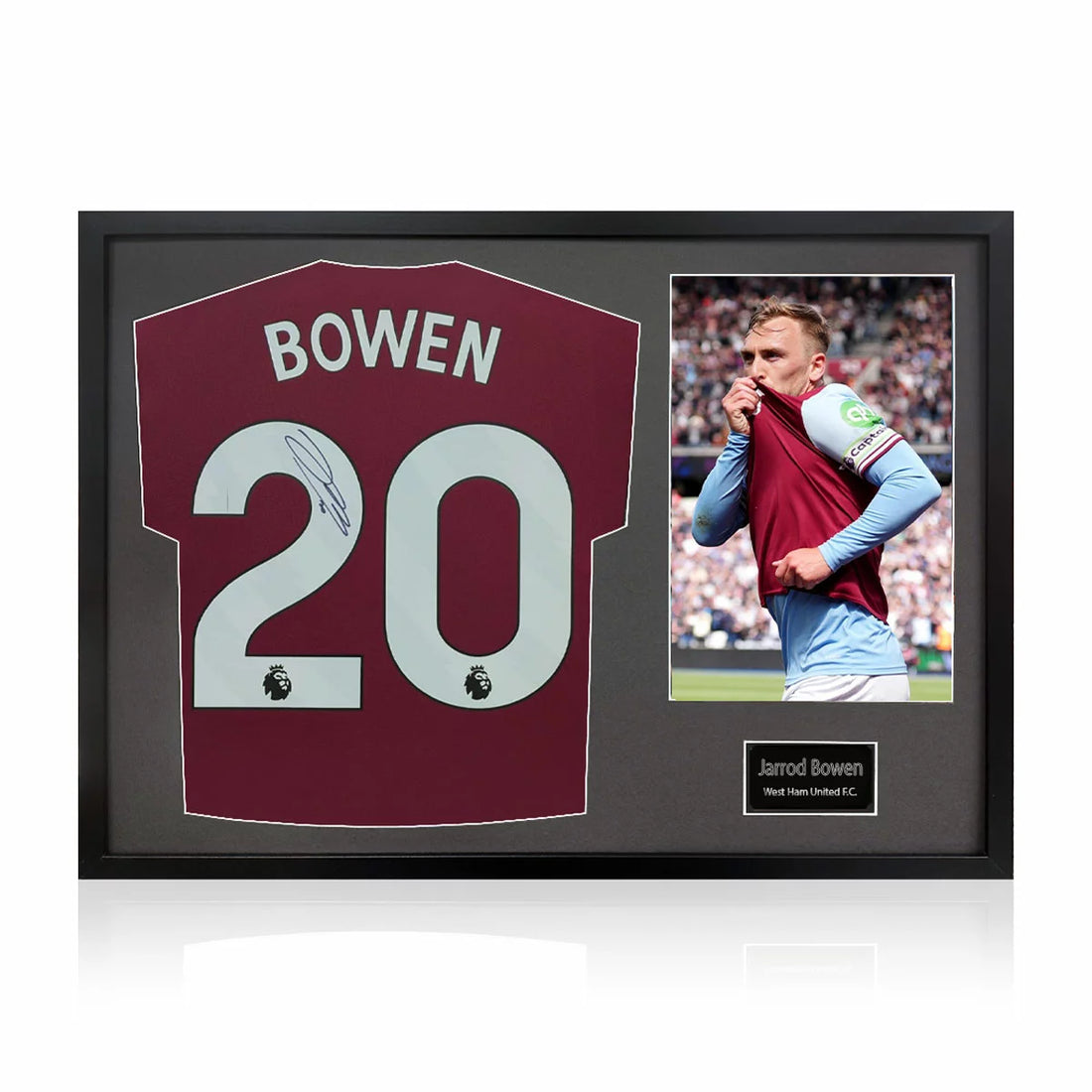 Jarrod Bowen Signed Framed WHU Football Shirt including 1 Photo in 2 Options