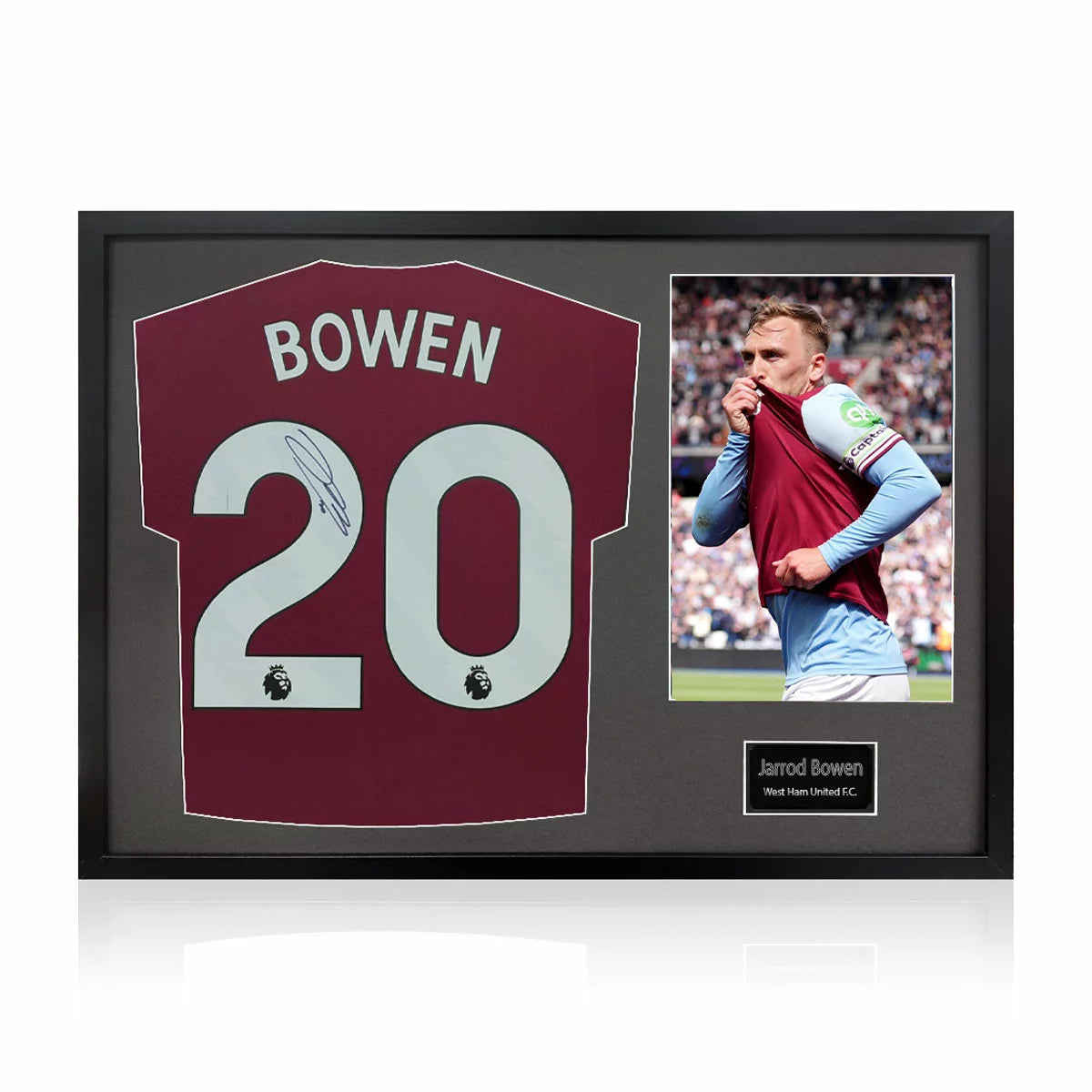 Jarrod Bowen Signed Framed WHU Football Shirt including 1 Photo in 2 Options