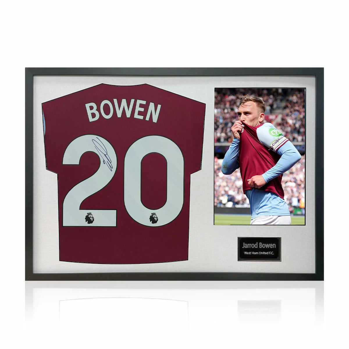 Jarrod Bowen Signed Framed WHU Football Shirt including 1 Photo in 2 Options