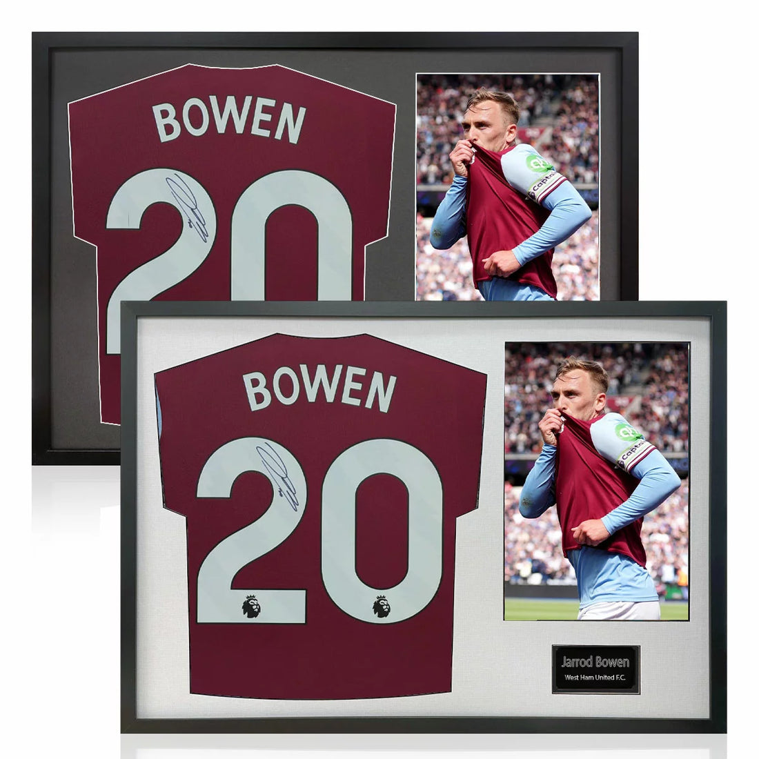 Jarrod Bowen Signed Framed WHU Football Shirt including 1 Photo in 2 Options