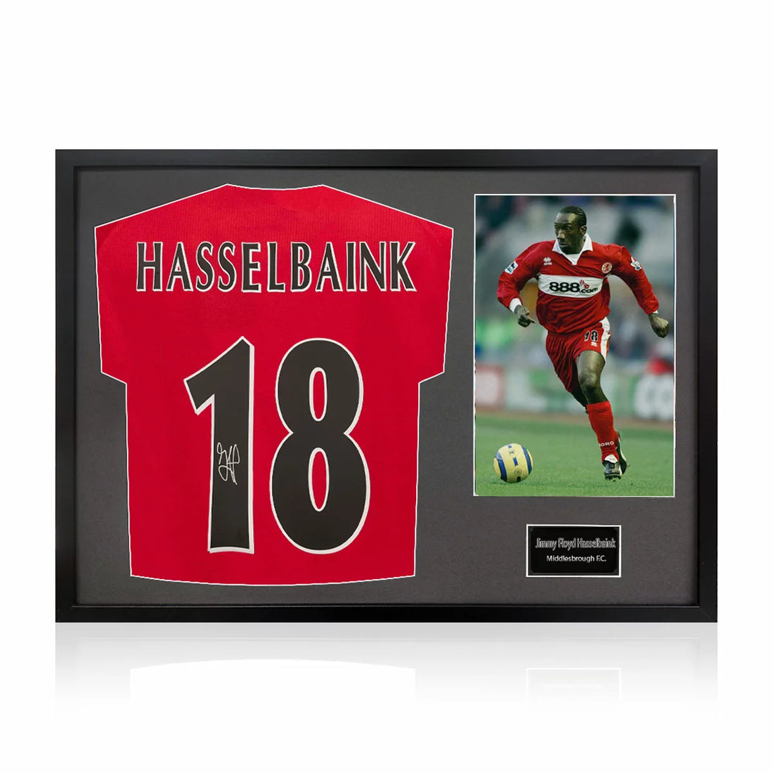 Jimmy Floyd Hasselbaink Signed Framed Middlesborough Football Shirt including 1