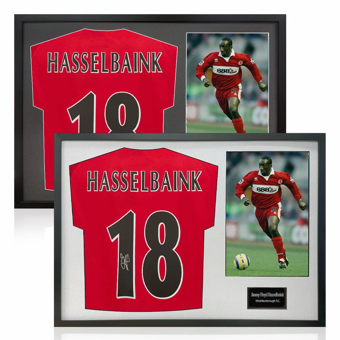 Jimmy Floyd Hasselbaink Signed Framed Middlesborough Football Shirt including 1