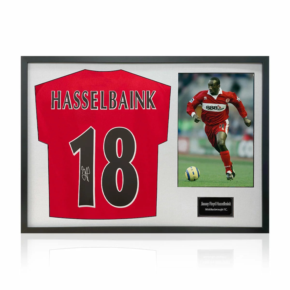 Jimmy Floyd Hasselbaink Signed Framed Middlesborough Football Shirt including 1