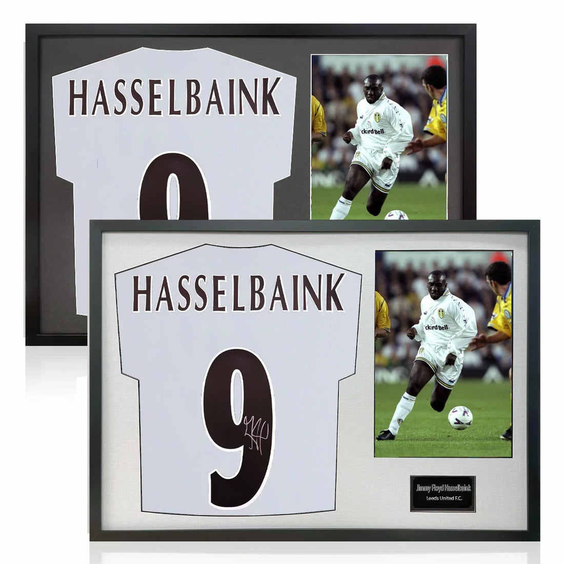 Jimmy Floyd Hasselbaink Signed Framed Leeds Football Shirt including 1 Photo