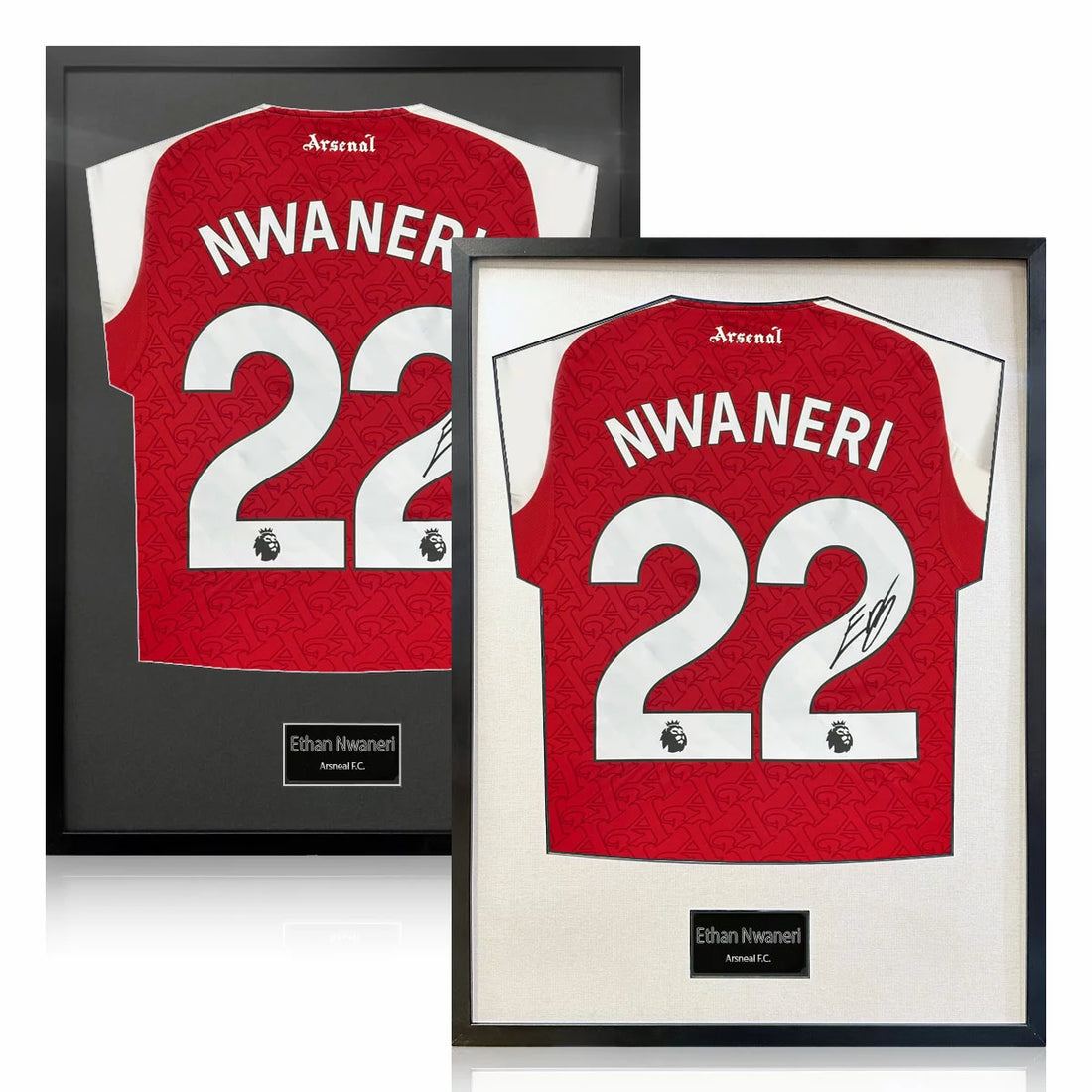 Ethan Nwaneri Signed Framed Arsenal Football Shirt or Black