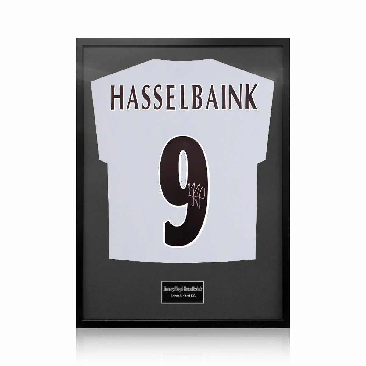 Jimmy Floyd Hasselbaink Signed Framed Leeds Football Shirt in 2 Options: White