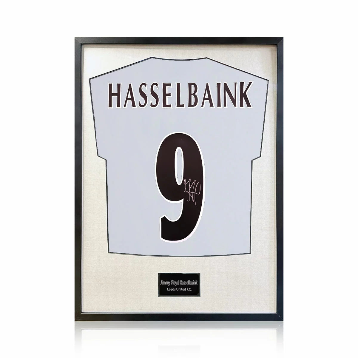 Jimmy Floyd Hasselbaink Signed Framed Leeds Football Shirt in 2 Options: White