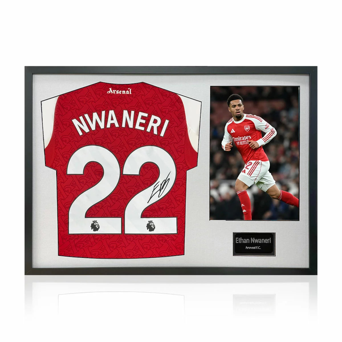 Ethan Nwaneri Signed Framed Arsenal Football Shirt including 1 Photo in 2