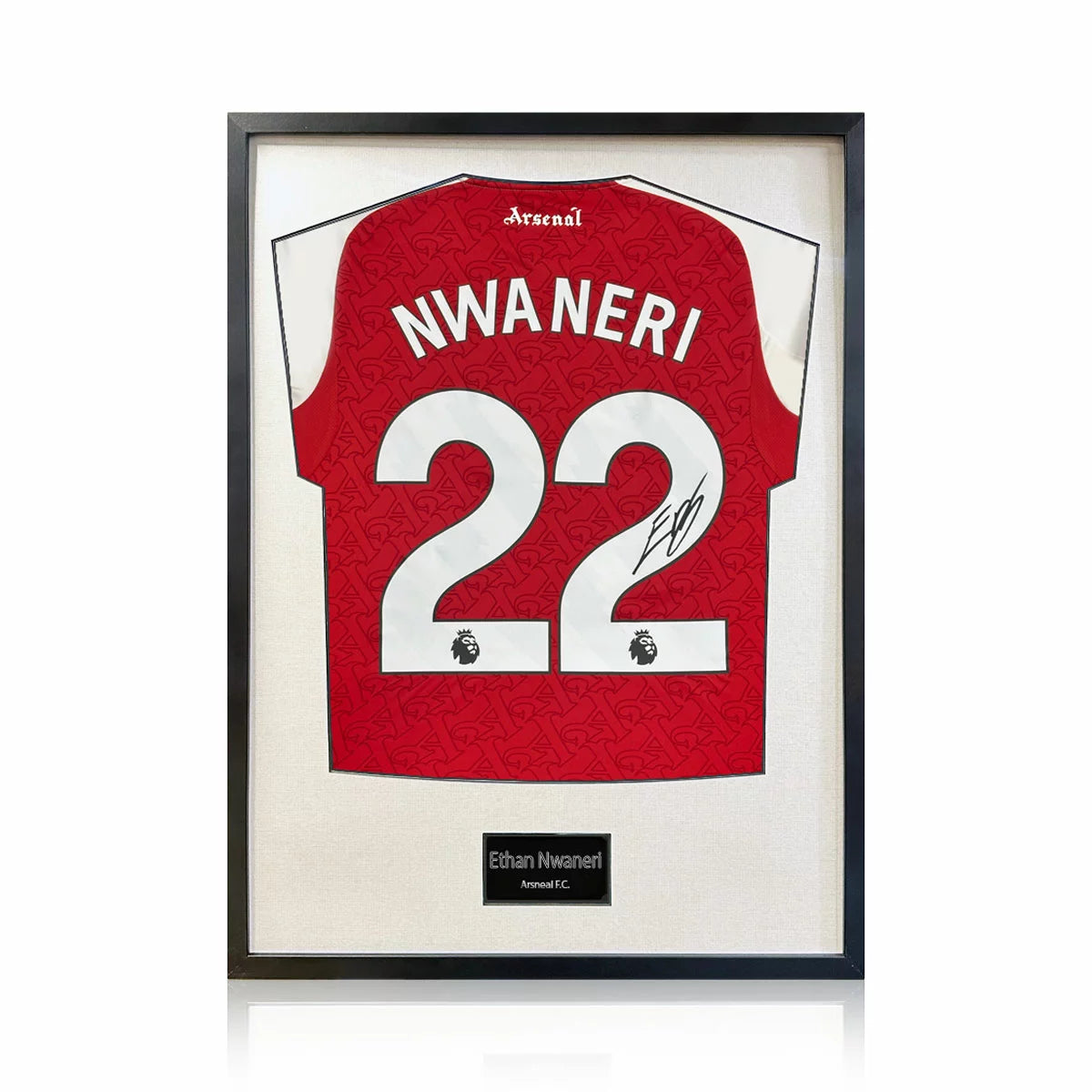 Ethan Nwaneri Signed Framed Arsenal Football Shirt or Black