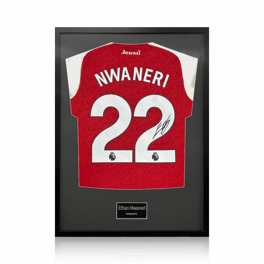 Ethan Nwaneri Signed Framed Arsenal Football Shirt or Black