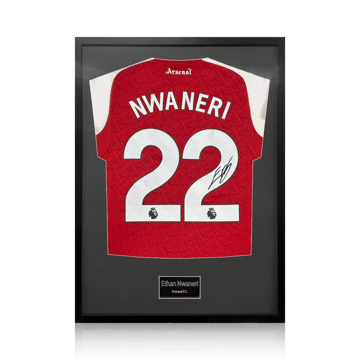 Ethan Nwaneri Signed Framed Arsenal Football Shirt or Black