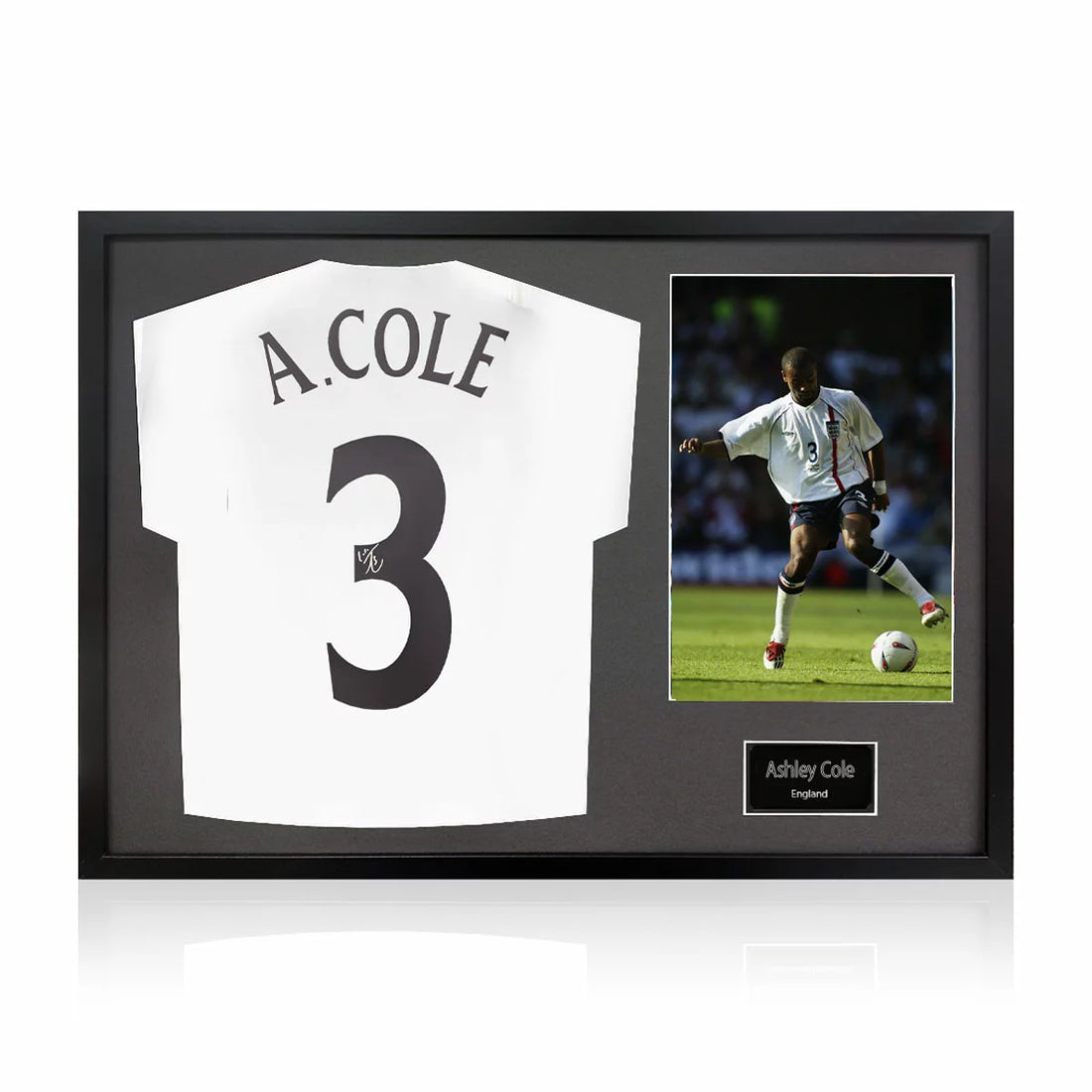 Ashley Cole Signed Framed England Football Shirt including 1 Photo in 2 Options