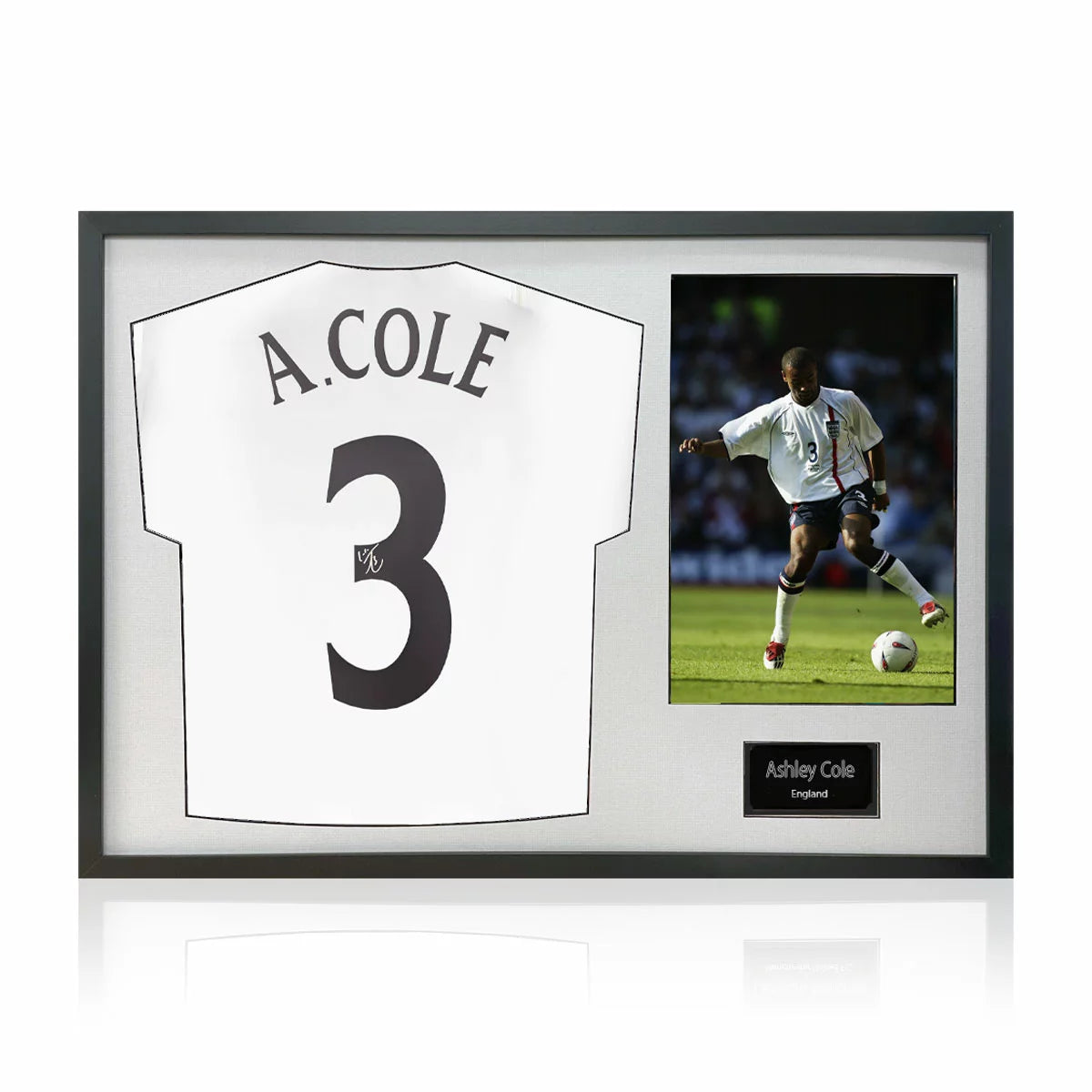 Ashley Cole Signed Framed England Football Shirt including 1 Photo in 2 Options
