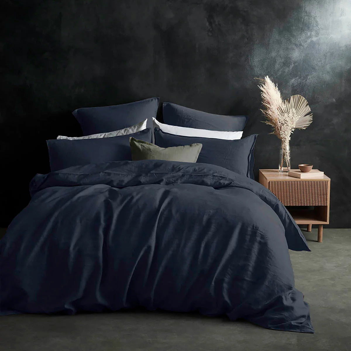 Lazy Linen 100% Washed Navy Linen Duvet Cover Set in 3 Sizes