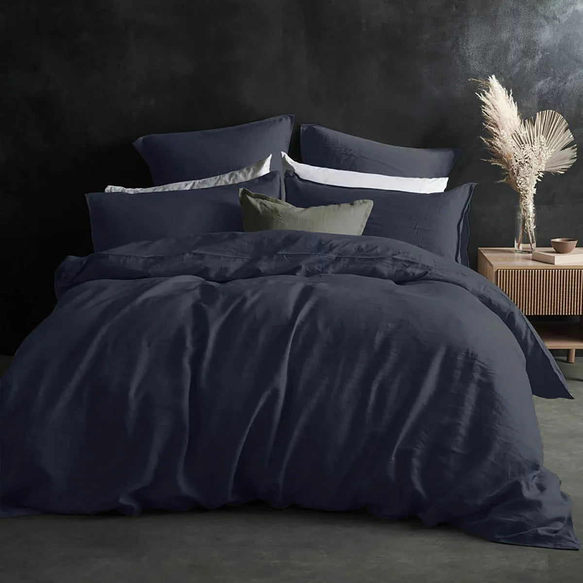 Lazy Linen 100% Washed Navy Linen Fitted Sheet in 3 Sizes