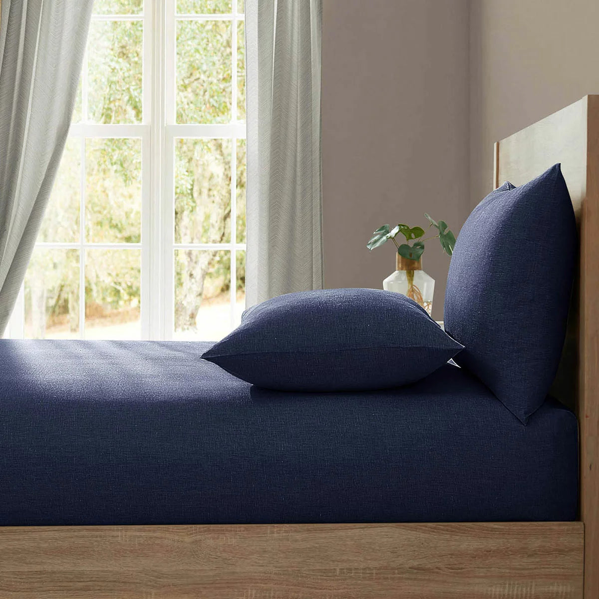 Lazy Linen 100% Washed Navy Linen Fitted Sheet in 3 Sizes