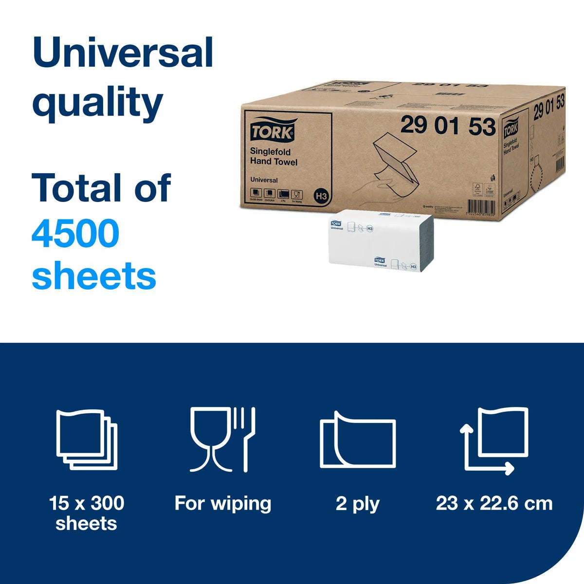 Tork Singlefold Hand Towel, 15 x 300 Sheets