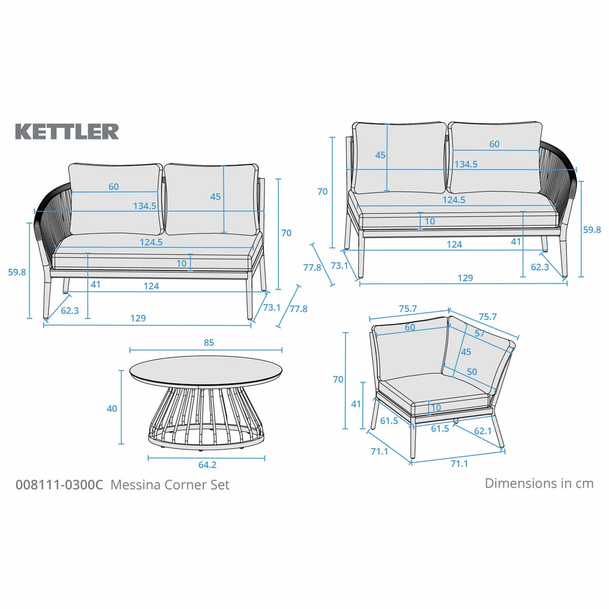 Kettler Messina Rope Corner Patio Set with Coffee Table