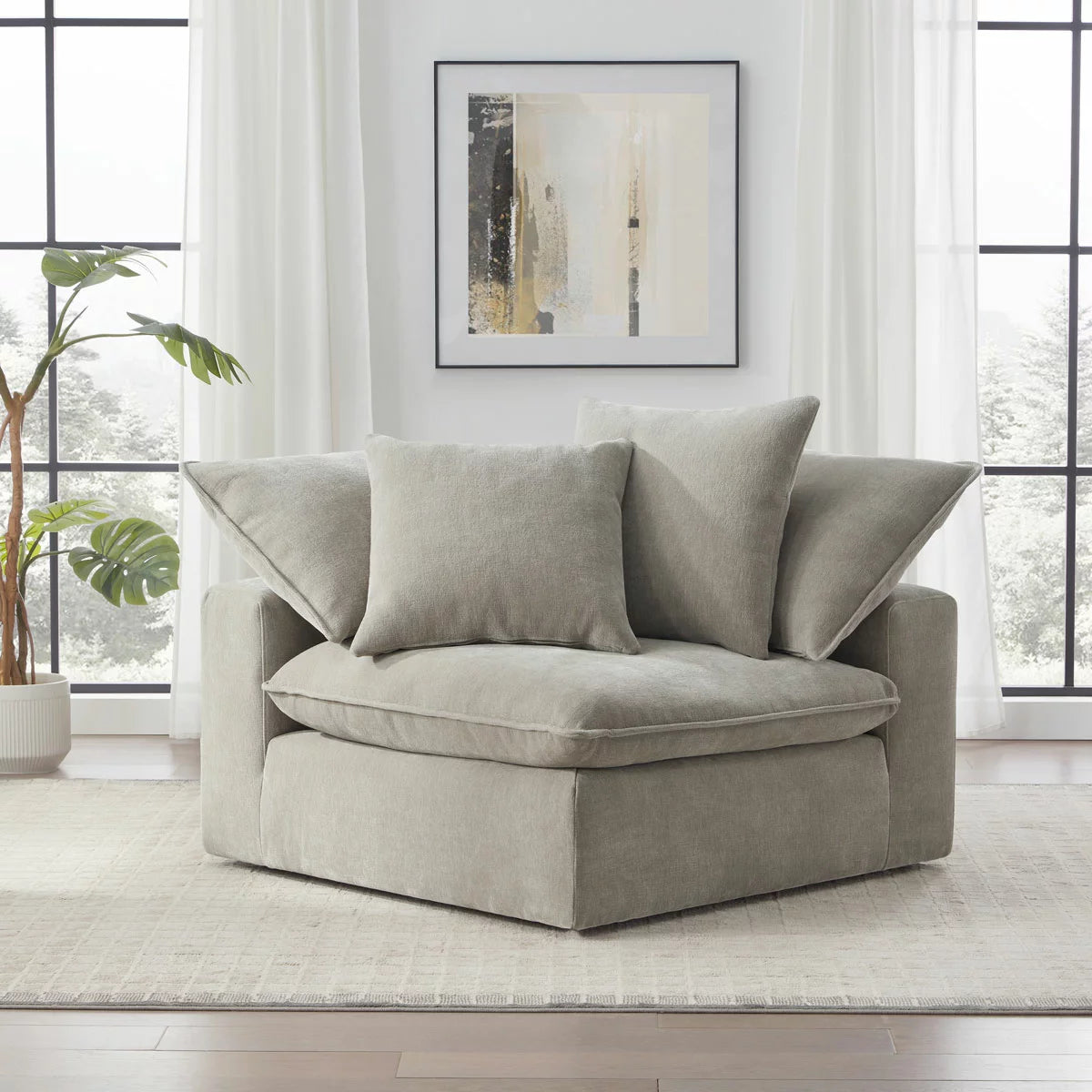 Aiden & Ivy Sereen Beige Fabric Corner Chair