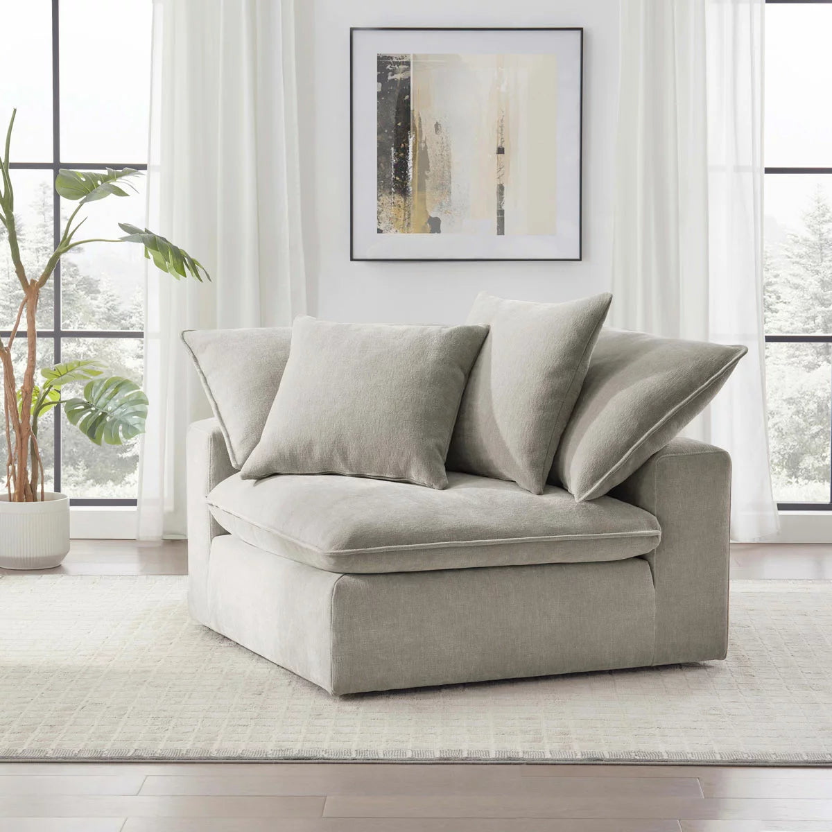 Aiden & Ivy Sereen Beige Fabric Corner Chair