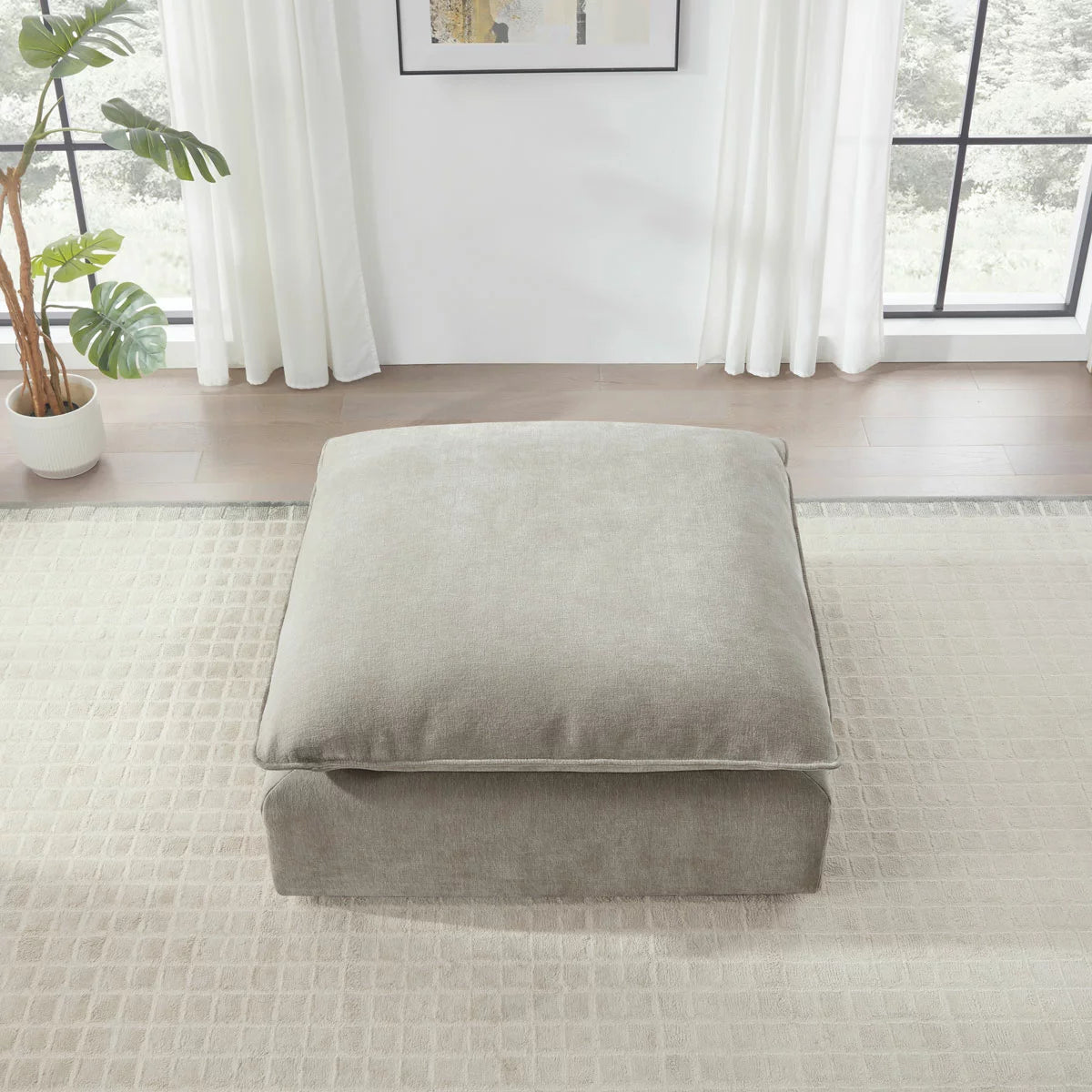 Aiden & Ivy Sereen Beige Fabric Ottoman