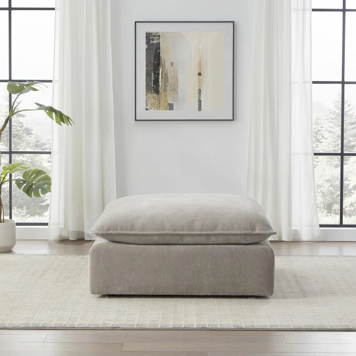 Aiden & Ivy Sereen Beige Fabric Ottoman