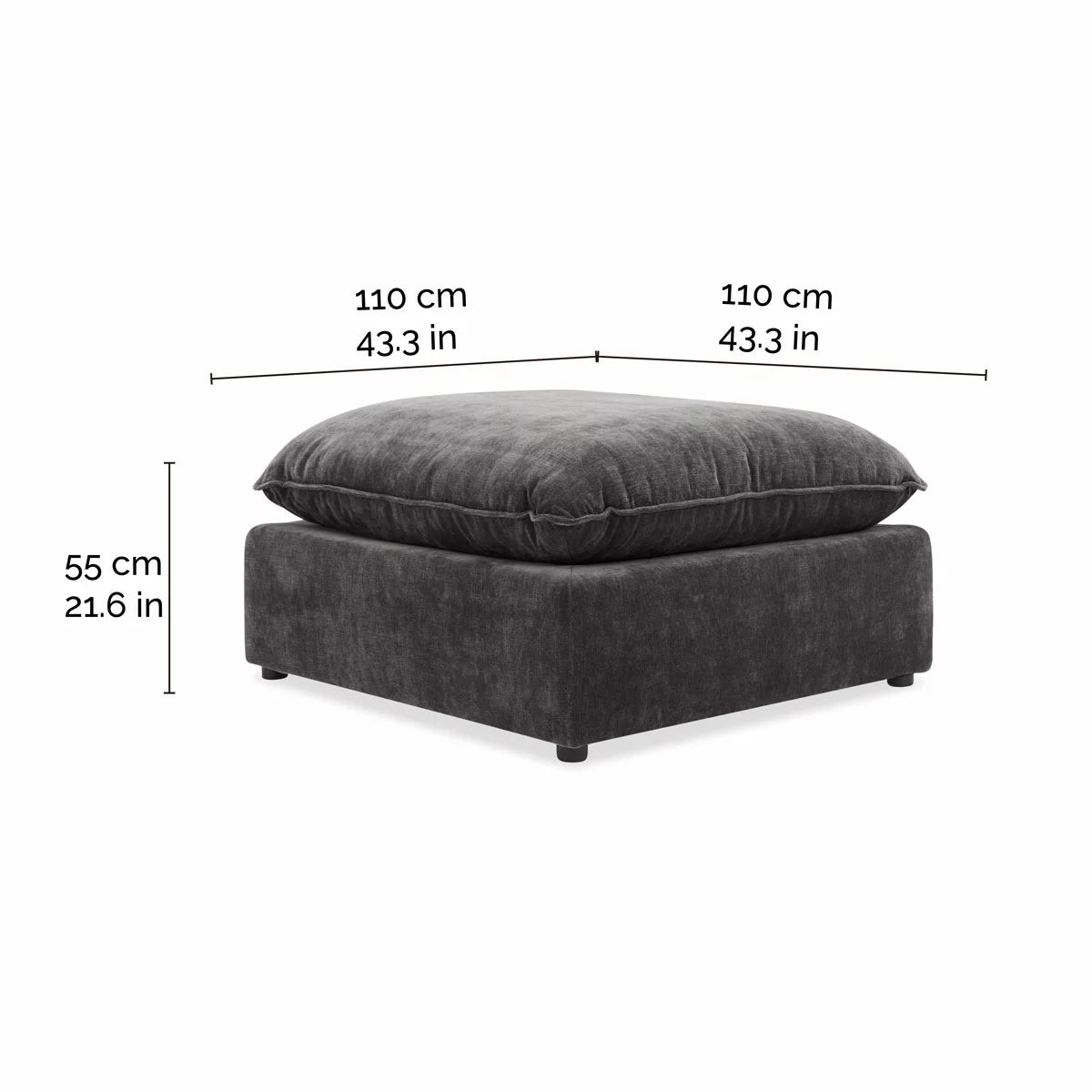 Aiden & Ivy Sereen Dark Grey Fabric Ottoman