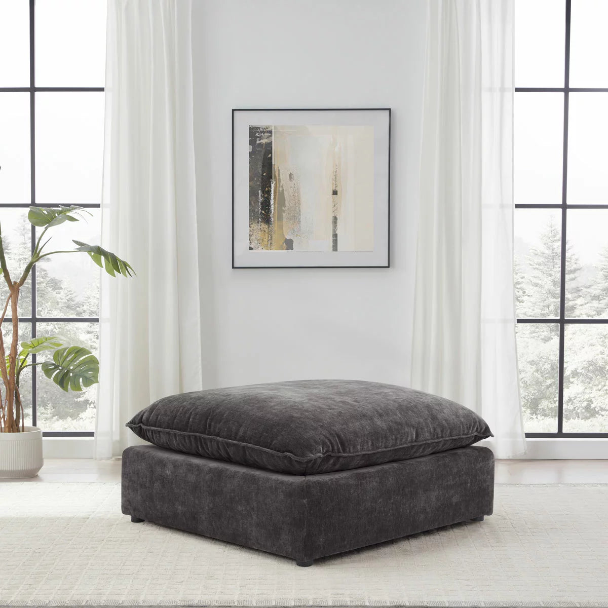 Aiden & Ivy Sereen Dark Grey Fabric Ottoman